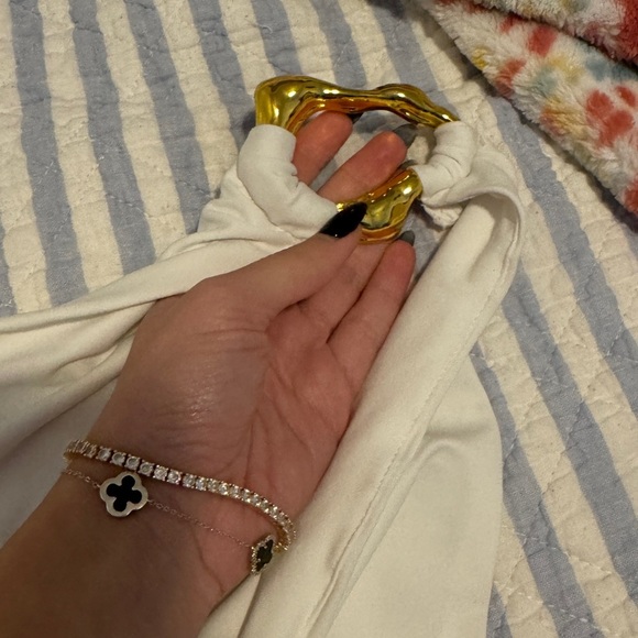 White One-Shoulder Top with Gold Accent - Picture 2 of 3